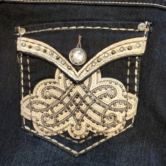 One 5 One Women's Size 14 Plus Jeans Embellished Pockets Dark Wash Flare Leg - Picture 4 of 6